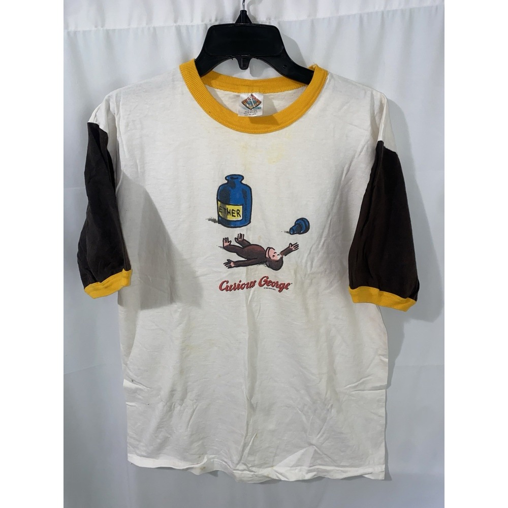 Vintage 1995 Curious George Ether Shirt Large Made In USA Ringer